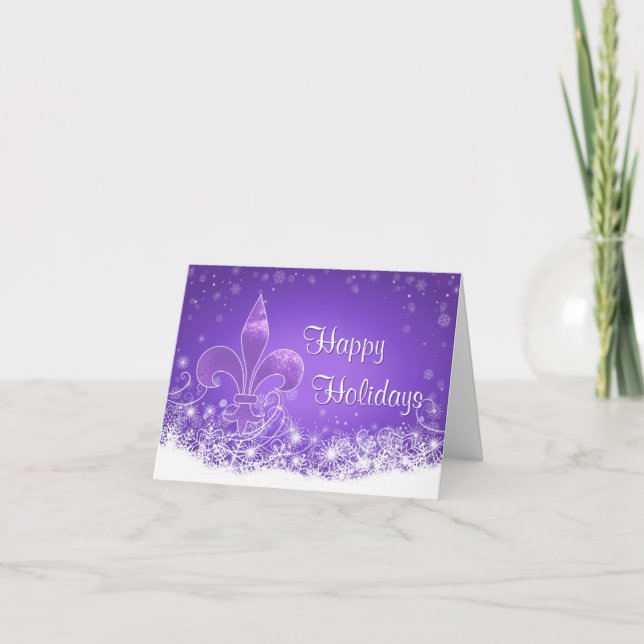 Eleganter Lavender Fleur-de-lis Snowflake Holiday Karte (Vorderseite)