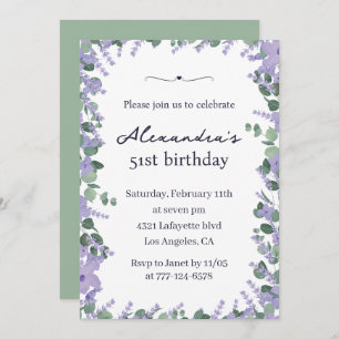 Eleganter Lavender Floral Frame 51. Geburtstag Einladung