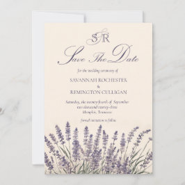 Eleganter Lavender Floral Monogramm Foto QR Code Save The Date