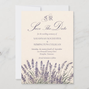 Eleganter Lavender Floral Monogramm Foto QR Code Save The Date