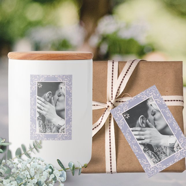 Eleganter Lavender Lila Chic Border Wedding Labels Lebensmitteletikett (elegant lavender purple and blush pink chic wedding gift favors labels for candles or packaging tags)