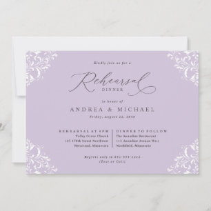 Eleganter Lavender Lila Hochzeitstag Probe Abendes Einladung