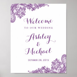 Eleganter Lavender Lila Lace Wedding Sign Poster