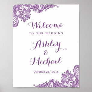 Eleganter Lavender Lila Lace Wedding Sign Poster