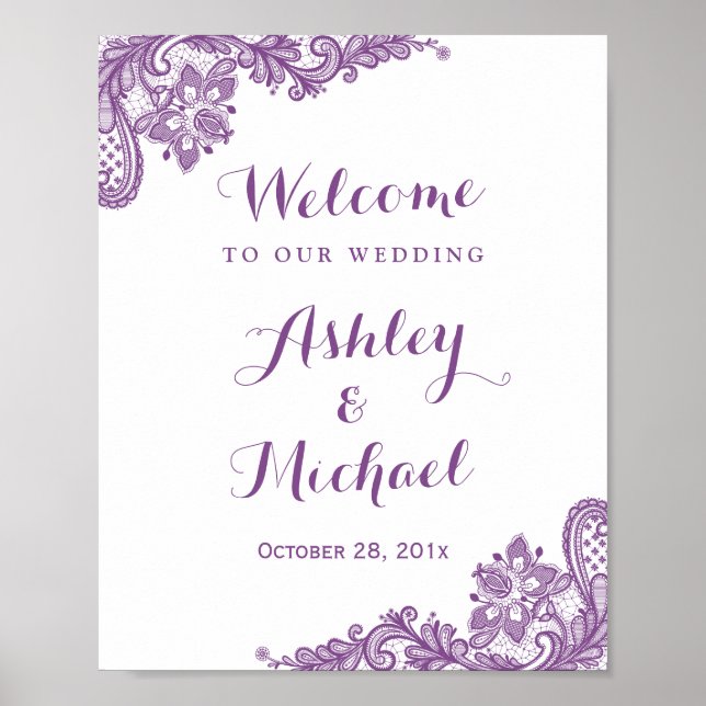 Eleganter Lavender Lila Lace Wedding Sign Poster (Vorne)