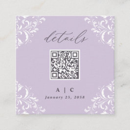 Eleganter Lavender Lila QR Code Hochzeitdetails Begleitkarte