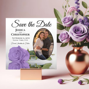 Eleganter Lavender Lila Rose & Oval Foto Hochzeit Save The Date