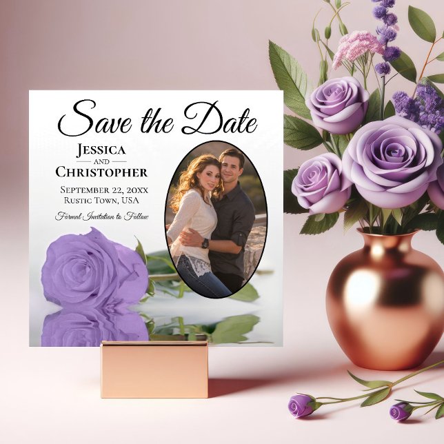 Eleganter Lavender Lila Rose & Oval Foto Hochzeit Save The Date (Von Creator hochgeladen)