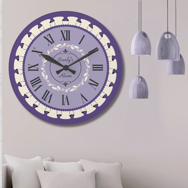 Eleganter Lavender Lila Vintage Wall Clock Große Wanduhr (Elegant Lavendar Purple Vintage Wall Clock)