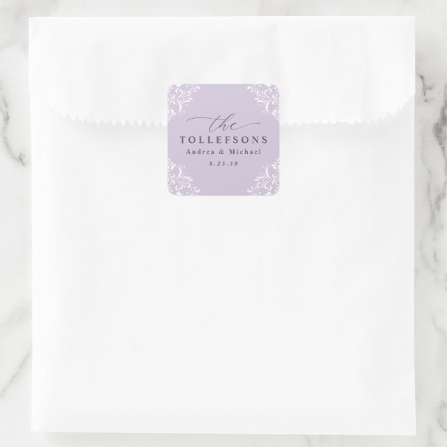 Eleganter Lavender Lila Wedding Classic Quadratischer Aufkleber (Tasche)