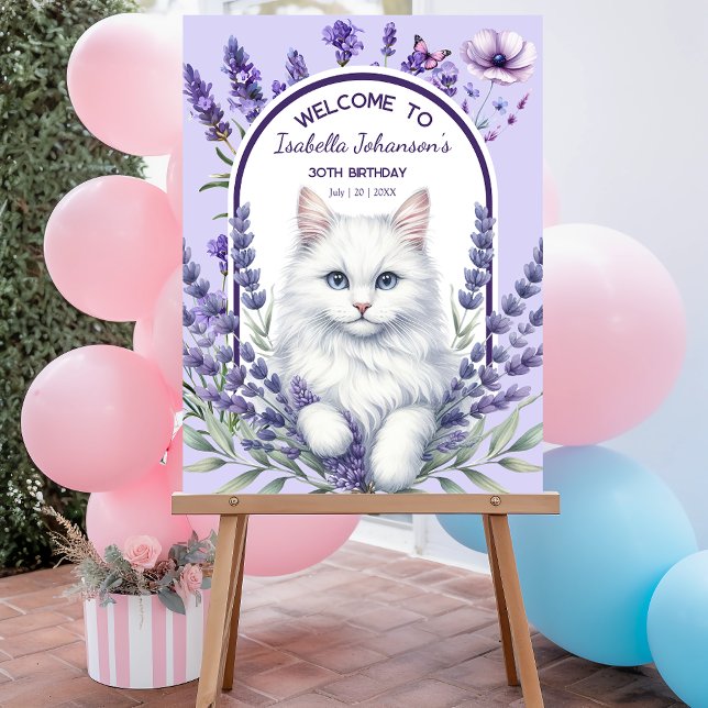 Eleganter Lavender und Katze zum Geburtstag Acrylschild (Von Creator hochgeladen)