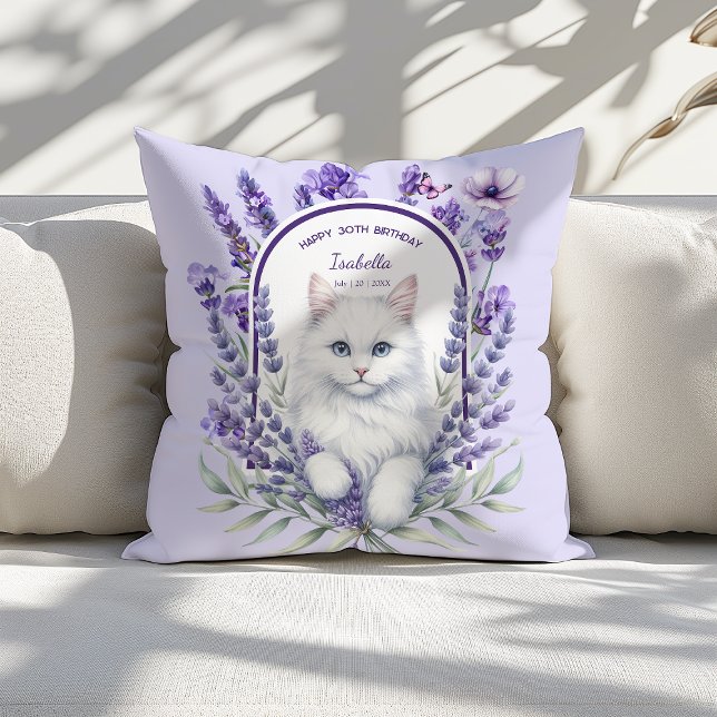 Eleganter Lavender und Katze zum Geburtstag Kissen (Von Creator hochgeladen)
