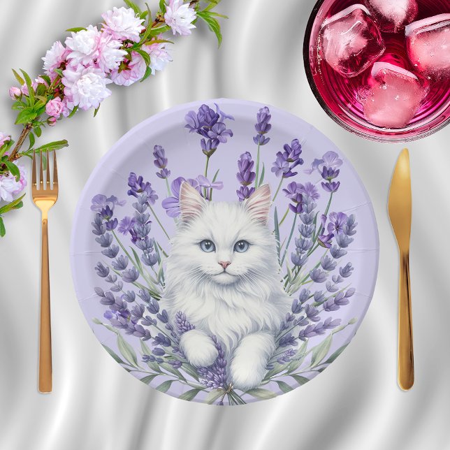 Eleganter Lavender und Katze zum Geburtstag Pappteller (Von Creator hochgeladen)