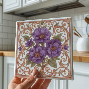 Eleganter Lavender Vintage Jugendstil-Flora Fliese