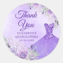 Eleganter Lavender Winter Snowflake Quinceñera Runder Aufkleber
