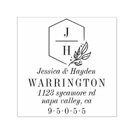 Eleganter Leaf Monogramm Rahmen | Hochzeitsadresse Permastempel