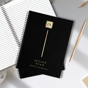 Eleganter Ledereindruck Schwarz & Gold Monogramm S Notizbuch