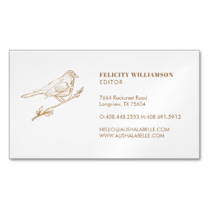 Eleganter leichter Cream & Gold Perched Bird Magnetische Visitenkarte