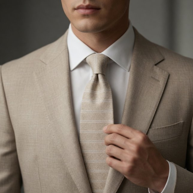 Eleganter Leinenstreifen Neutral Beige Krawatte (Von Creator hochgeladen)