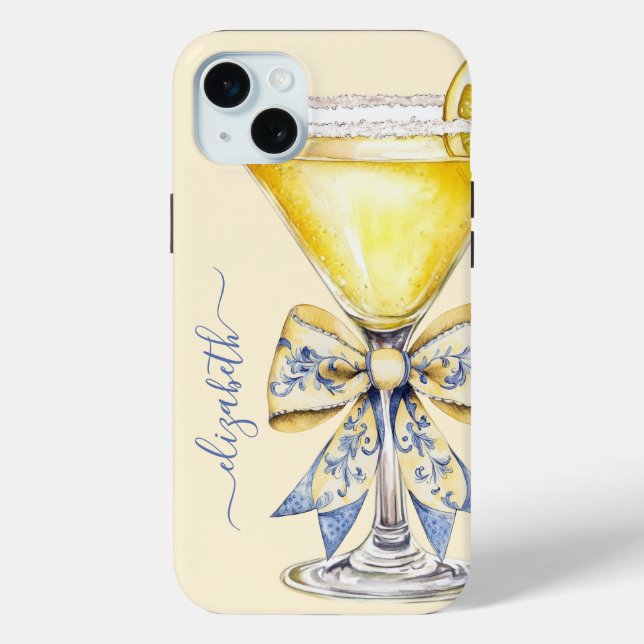 Eleganter Lemon Drop Martini Monogramm Case-Mate iPhone Hülle (Rückseite)