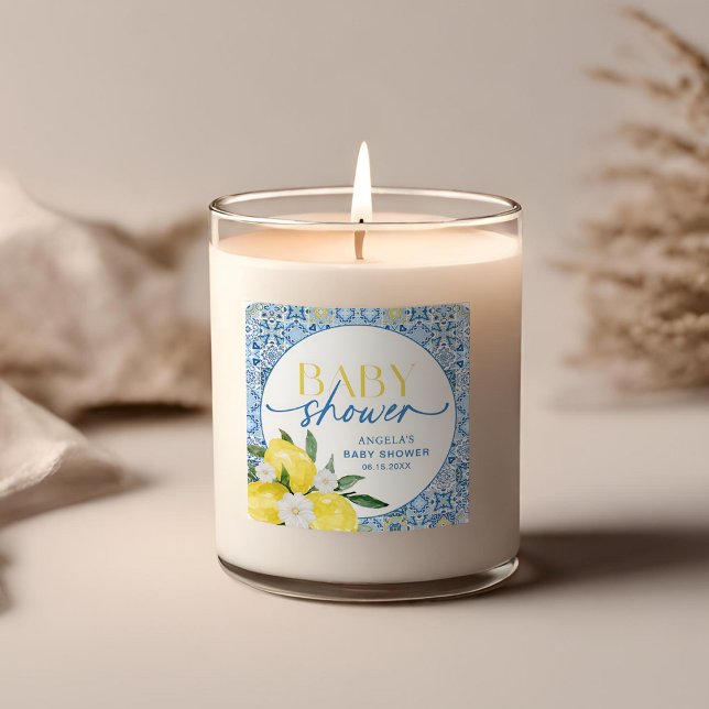 Eleganter Lemon Mediterrane Babyduschenaufkleber Quadratischer Aufkleber (Von Creator hochgeladen)