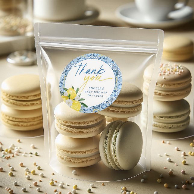 Eleganter Lemon Mediterrane Babyduschenaufkleber Runder Aufkleber (Von Creator hochgeladen)