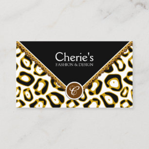 Eleganter Leopard-Druck und Spitze-Monogramm Visitenkarte