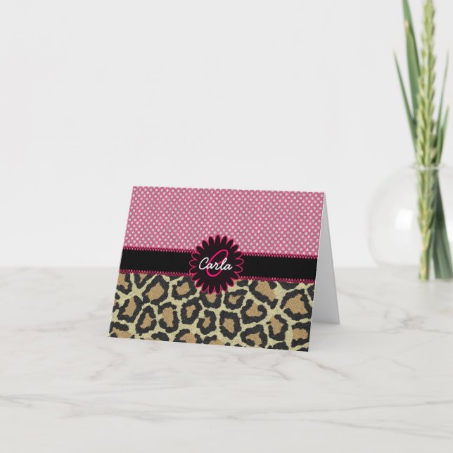 Eleganter Leopard-Druck und Tupfen-Monogramm (Vorderseite)