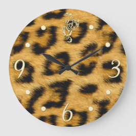 Eleganter Leopard-Pelz mit goldener Uhren-Uhr Große Wanduhr