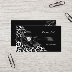 Eleganter Leopard Schwarz Silber Diamant Visitenkarte