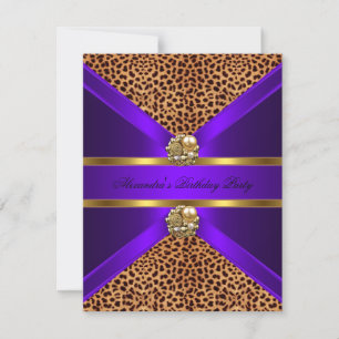 Eleganter Leopard Tier Lila Gold Schwarz Geburtsta Einladung