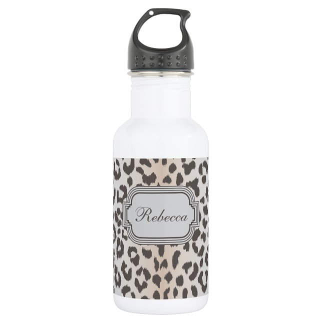 Eleganter Leoparddruck mit Monogramm Edelstahlflasche (Vorderseite)