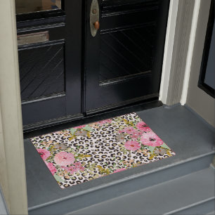Eleganter Leopardenprint und Blumendesign Fußmatte