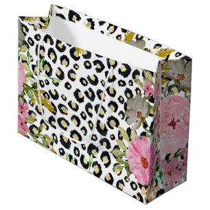 Eleganter Leopardenprint und Blumendesign Große Geschenktüte