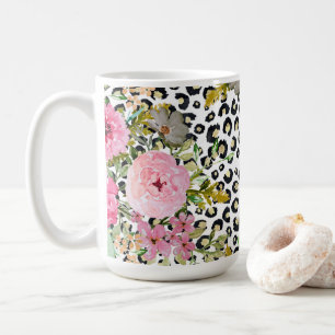 Eleganter Leopardenprint und Blumendesign Kaffeetasse