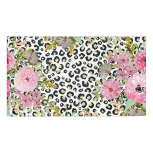 Eleganter Leopardenprint und Blumendesign Namenschild