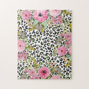 Eleganter Leopardenprint und Blumendesign Puzzle