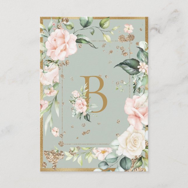 Eleganter Letter B Monogram Aquarellfarbene Rosen Dankeskarte (Vorderseite)