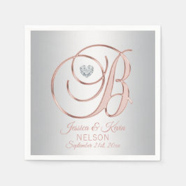 Eleganter Letter 'B' Silver Gray Rose Gold Wedding Serviette
