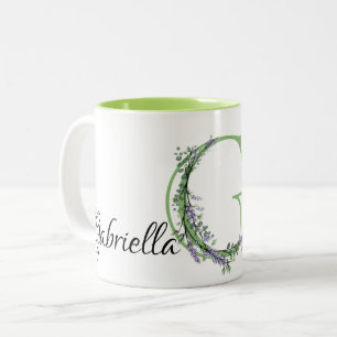 Eleganter Letter G Monogramm-Lavendel personalisie Zweifarbige Tasse