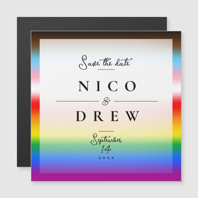 Eleganter LGBTQ+-Fortschrittsstolz auf Hochzeit Magnetkarte (Vorne/Hinten)