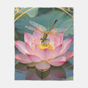 Eleganter Libellen-Rosa-Lotus-Jugendstil-Rahmen Fleecedecke