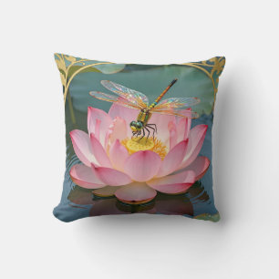 Eleganter Libellen-Rosa-Lotus-Jugendstil-Rahmen Kissen