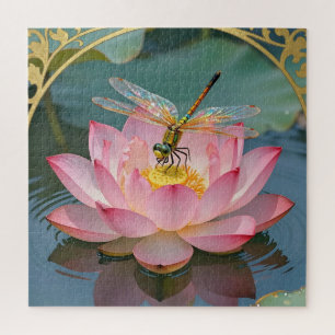 Eleganter Libellen-Rosa-Lotus-Jugendstil-Rahmen Puzzle