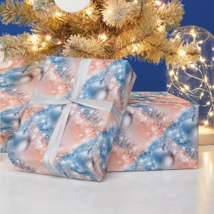 Eleganter Light Blue und Coral Weihnachtsball Geschenkpapier