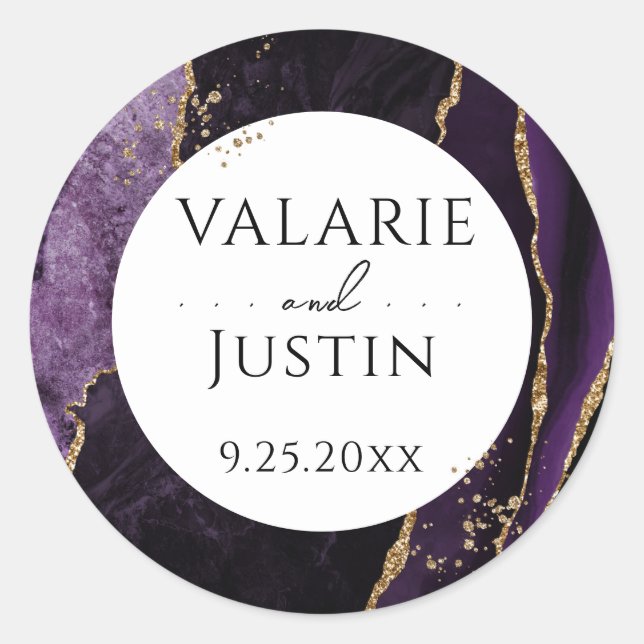 Eleganter Lila Agate Gold Glitzer Wedding Sticker (Vorderseite)