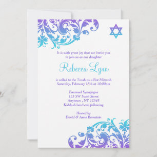 Eleganter Lila Aquamariner Blüh Bat Mitzvah Einladung