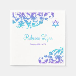 Eleganter Lila Aquamariner Blüh Bat Mitzvah Serviette