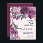 Eleganter Lila Aquarellblumen 30. Geburtstag Einladung<br><div class="desc">Schöne botanische Lilie und lila Aquarellblüte 30. Geburtstag Party Einladung.</div>