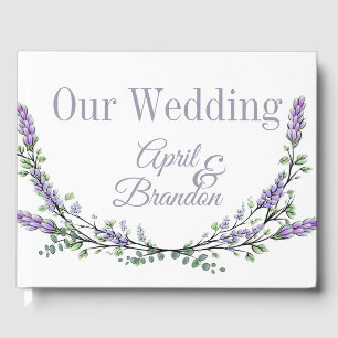 Eleganter lila Aquarelllavender und Eukalyptus Gästebuch